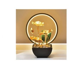 Fantana Arteziana Decorativa cu LED Ring Light Frunze Aurii de Interior O22x13x28cm