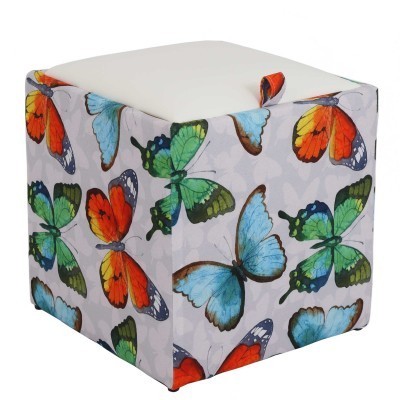 TABURET BOX - PRINT - CORP FLUTURI/CAPAC IMITATIE PIELE DIVERSE CULORI - Albastru 21898 foto