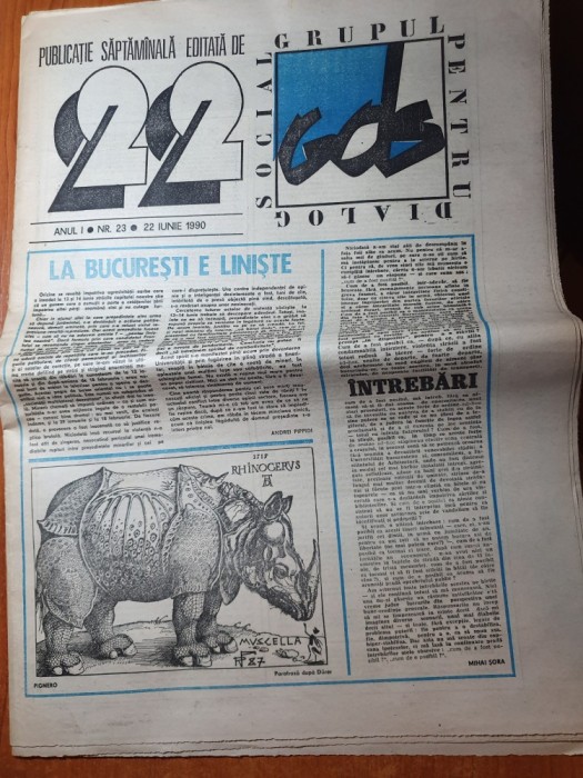 ziarul &quot;22 &quot; din 22 iunie 1990-articol si foto mineriada