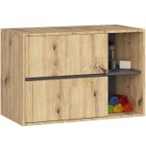 Etajera de baie suspendata, cu 2 sertare, PAL 16 mm, 90x46x60 cm, stejar artisan si gri Household NewTrend