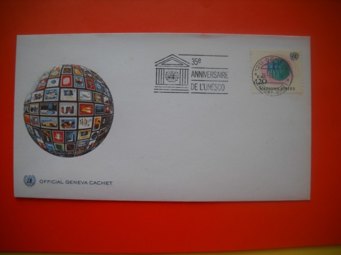 HOPCT PLIC FDC S NR 285 ANIVERSARE 35 ANI 1981-ONU NATIUNILE UNITE-BIROUL DIN GENEVA ELVETIA