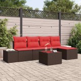 vidaXL Set de canapele pentru grădină cu pernă 6 pcs Maro poliratan 3347034
