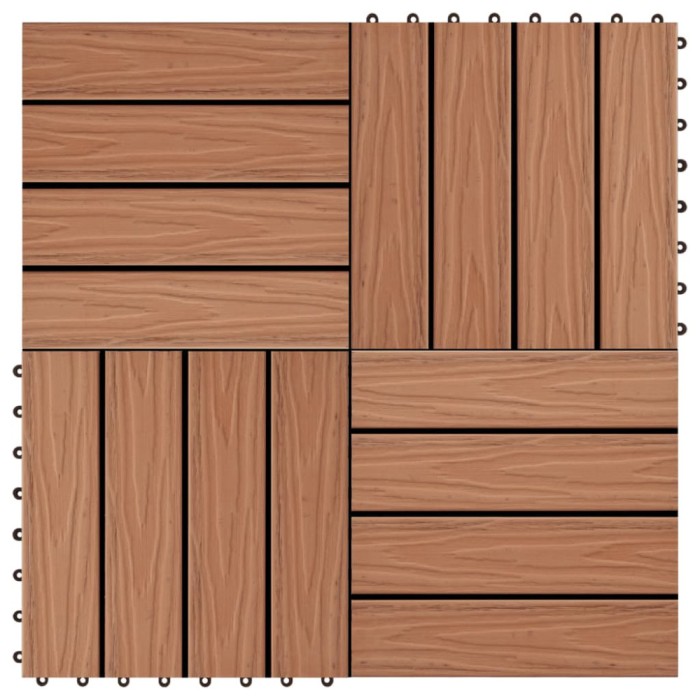 Plăci podea &icirc;n relief WPC, 11 buc, 30x30 cm, 1 mp, maro deschis