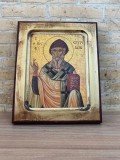 Icoană grecească Sf&acirc;ntul Spiridon pe lemn, cu certificat - Insula Eghina - Stare Foarte Buna