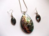 Set Bijuterii Argint Sidef Paua Oval: Pandantiv 55mm &amp; Cercei - Elegant, Irizat