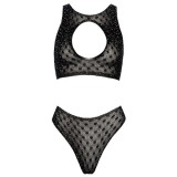 Seturi de Lenjerie - Cottelli Fantezie Bustiera si Chilotei cu Strasuri Stralucitoare Material Elastic Semi-transparent Small-Large