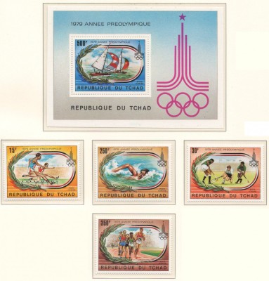 Ciad 1979 Mi 867/70 + bl 78 MNH - Jocurile Olimpice, Moscova 1980 foto