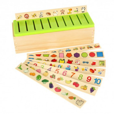 Sortator joc din lemn calitativ, Montessori cu 88 piese in limba engleza, educativ foto