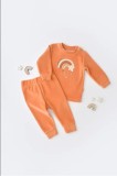 Cumpara ieftin Set Curcubeu cu bluzita cu maneca lunga si pantaloni lungi din 80%bumbac organic si 20% poliester - Portocaliu, BabyCosy (Marime: 18-24 Luni)