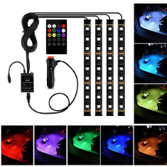 Set 4 benzi LED auto ambientale, RGB, telecomanda foto