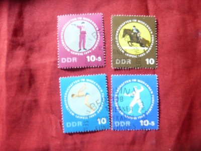 Serie mica DDR 1965 Campionat Sportiv Mondial Leipzig, 4 valori stampilate foto