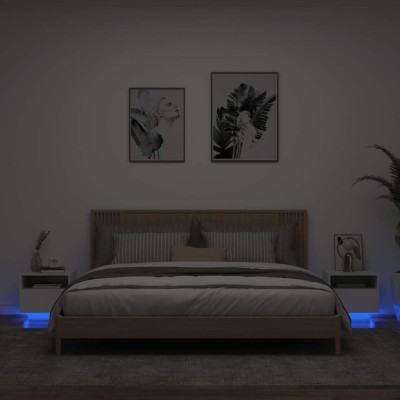 vidaXL Noptiere cu lumini LED, 2 buc., alb, 40x39x37 cm foto