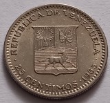 Venezuela , 25 Centimos 1965, America Centrala si de Sud