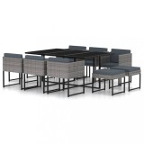 Cumpara ieftin Set mobilier de gradina cu perne, 11 piese, gri, poliratan