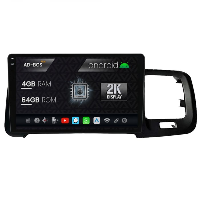 Navigatie 2K Volvo S60 (2010-2015), Android OS, S-Quadcore 4GB RAM + 64GB ROM, 9.5 Inch - AD-BGS90042K+AD-BGRKIT401
