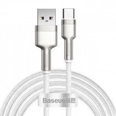 Cablu pentru incarcare si transfer de date Baseus Cafule Metal, USB/USB Type-C, Power Delivery 40W, 5A, 2m, Alb foto
