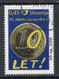 SLOVENIA 2008 10 ani euro, stampilat, uzat