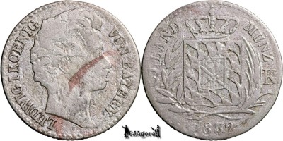 1832, 3 Kreuzer - Ludovic I - Regatul Bavariei | KM 747 foto