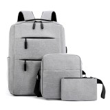 Set, Rucsac Triple Power, cu USB, Gri, panza oxford,Rucsac: 29 x 41 x 13 cm, Geanta de umar: 20 x 22 x 5 cm, Geanta de mana: 12 x 18 x 2 cm
