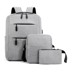 Set, Rucsac Triple Power, cu USB, Gri, panza oxford,Rucsac: 29 x 41 x 13 cm, Geanta de umar: 20 x 22 x 5 cm, Geanta de mana: 12 x 18 x 2 cm