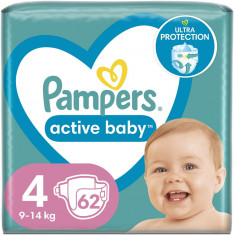 Scutece Pampers Active Baby Jumbo Pack, Marimea 4, 9 -14 kg, 62 buc