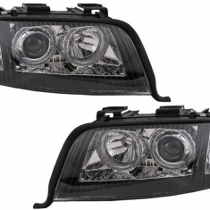 Faruri Angel Eyes Xenon compatibil cu A6 4B C5 (06.2001-05.2004) LHD sau RHD Negru HLAUA64BFLHID