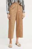 Weekend Max Mara pantaloni de bumbac femei, culoarea bej, drept, high waist, 2515131092600