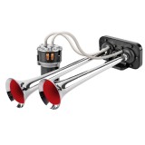 Claxon cromat cu 2 goarne, melodic, pentru camion, 24V, 1A, SEGER