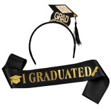 Set din 2 piese pentru absolvire, flippy, panglica si coronita, model i graduated, negru