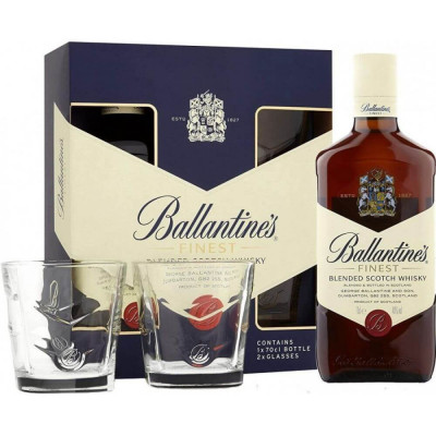 Set Whisky Ballantine&amp;#039;s cu 2 Pahare, 0.7 L, 40% Alcool, Ballantine&amp;#039;s Whisky, Set Whisky cu Pahare, Whisky Ballantines cu Pahare, Bautura Spirtoasa Bal foto