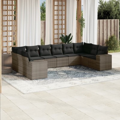 Gossi set mobilier de gradina cu perne, 10 piese, gri, poliratan foto