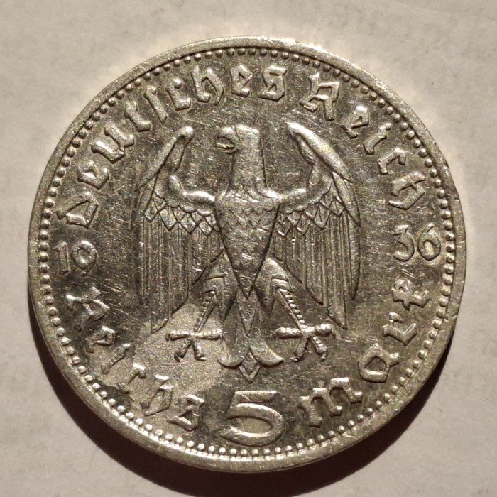 Germania Nazista 5 reichsmark 1936 D argint
