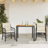 VidaXL Set bistro cu perne, 3 piese, negru, poliratan