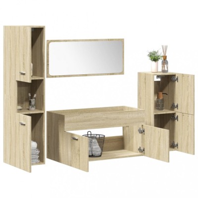 Set mobilier de baie, 4 piese, stejar sonoma, lemn prelucrat foto