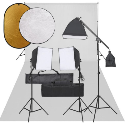 vidaXL Set studio foto cu set de lumini, fundal și reflector 3094696 foto