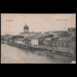 Carte poștală veche Oradea &ndash; K&ouml;r&ouml;sparti R&eacute;szlet (Vedere Malul Crisului cu Sinagoga) &ndash; 1909