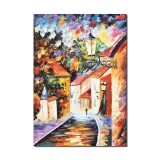 Pe strada cu felinare, 70x50cm tablou pictat manual in ulei pe panza, Superb