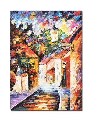 Pe strada cu felinare, 70x50cm tablou pictat manual in ulei pe panza, Superb foto