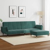 VidaXL Canapea extensibilă cu taburet, 2 locuri, verde &icirc;nchis, catifea 3258153