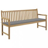 vidaXL Bancă de grădină, cu pernă gri, 175 cm, lemn masiv de tec 3062785