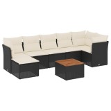 Set mobilier de gradina cu perne, 8 piese, negru, poliratan