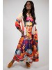 Rochie Maxi Multicoloră cu Frida Kahlo, M&acirc;necă Lungă și Buzunare. Talie Unică (S-XL), Poliester/Elastan, Lungime 138cm