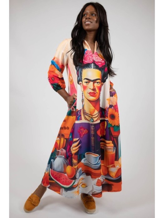 ROCHIE MAXI CU BUZUNARE SI MANECA LUNGA ZEN FRIDA TALIE UNICA Multicolora