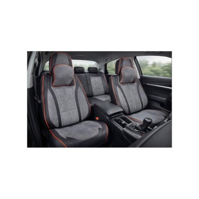 Huse scaune auto universale fractionate 9D Premium fata si spate negru cusatura rosie Cod: HNG1407-5 foto