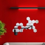 Set 12 Oglinzi Decorative Hexagonale Diamant MyStyle Luxury Home, Acrilice, 6.5x11 cm, Autoadezive, Decor Modern
