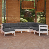 Gossi set mobilier de gradina cu perne, 7 piese, alb, lemn masiv pin
