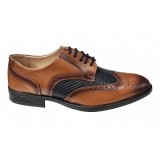 Pantofi Barbai din Piele Naturala - Stil Oxford, Model 993 Maro &amp; Bleumarin inchis