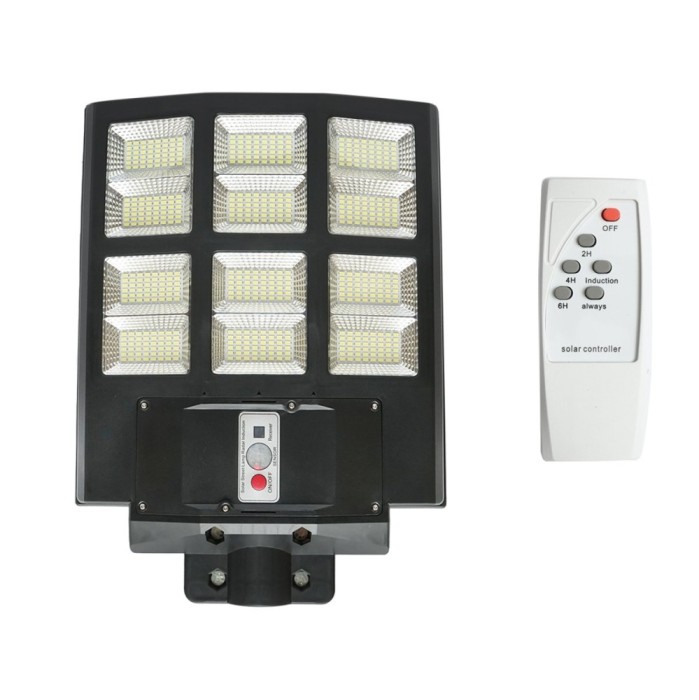 Lampa solara LED 600W cu panou solar 18W, baterie LifePo4 3.2V/15Ah, 6500K, 2090lm, senzor de miscare, telecomanda IP65 Breckner Germany
