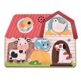 Puzzle din lemn cu sunete, Luna Toys, Ferma, 5 piese