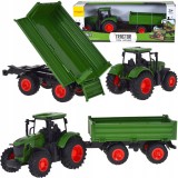 Tractor verde cu remorcă basculantă 1:24, anvelope din cauciuc, părți mobile, pentru copii 3+